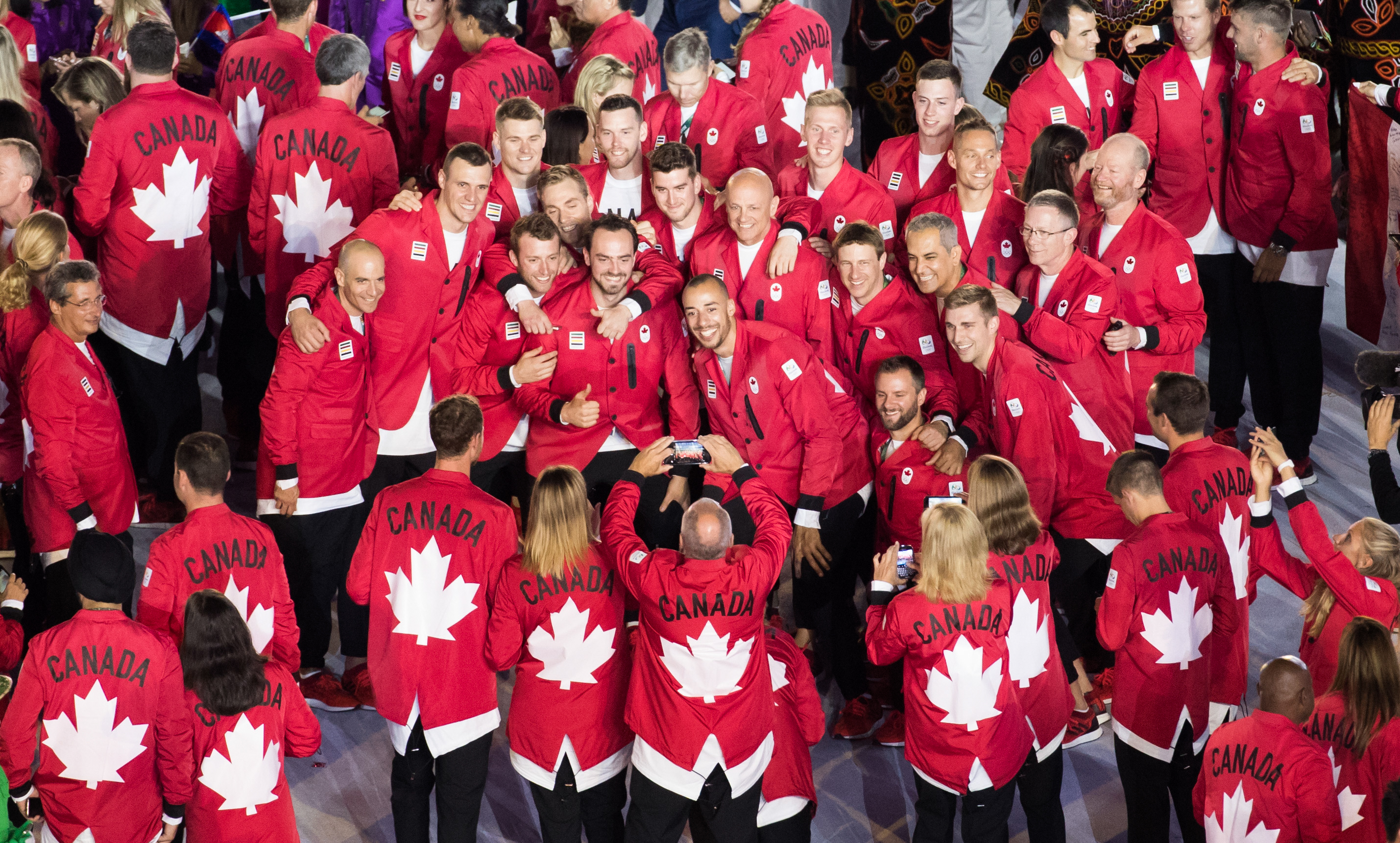 Team Canada Athletes pose for pictures at the opening ceremonies in Rio 2016