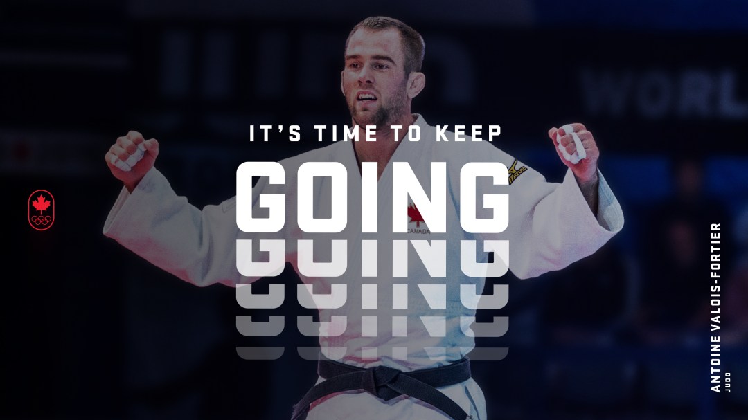 Antoine Valois Fortier celebrates, overlaid with the words "It's time to keep going"
