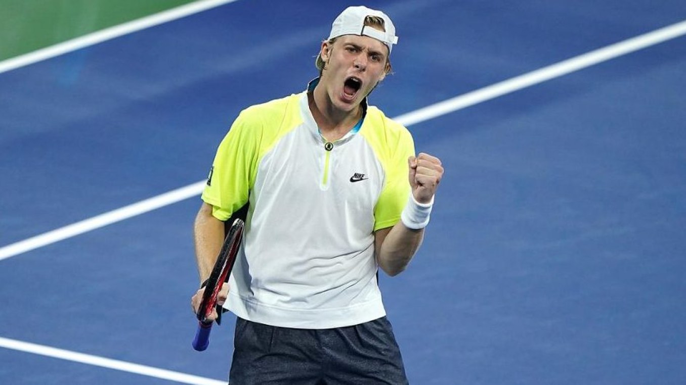 Denis Shapovalov celebrates during a US Open match