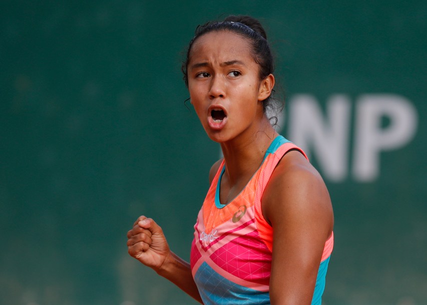 Leylah Annie Fernandez celebrates a victory at the French Open