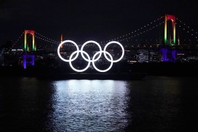 Olympic rings on the water in Tokyo