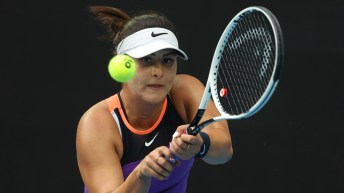 Canada's Bianca Andreescu makes a backhand return during a mtach.
