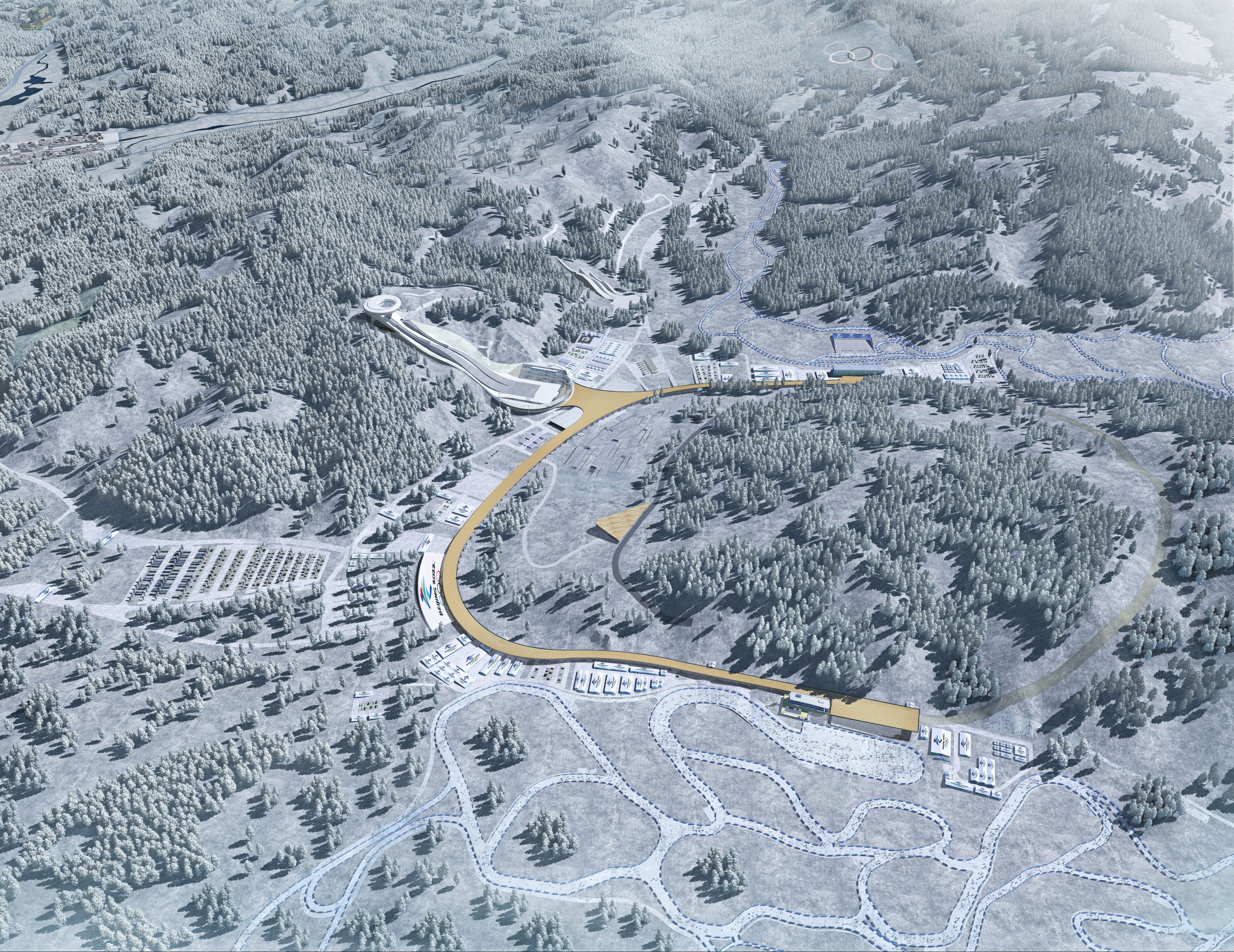 Artist rendering of the biathlon, cross-country and ski jumping venues in Zhangjiakou