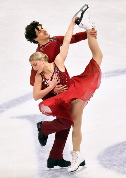 Piper Gilles and Paul Poirier of Canada perform during the Ice Dance-Free Dance at the Figure Skating World Championships in Stockholm, Sweden, Saturday, March 27, 2021.