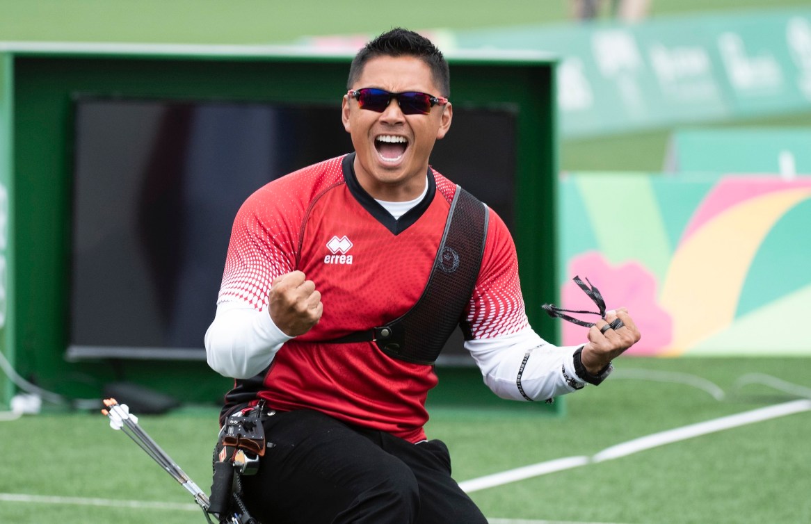Crispin Duenas of Canada competes in the men's recurve final at the Lima 2019 Pan American Games on Sunday, August 11, 2019. THE CANADIAN PRESS/HO, COC, Christopher Morris *MANDATORY CREDIT*