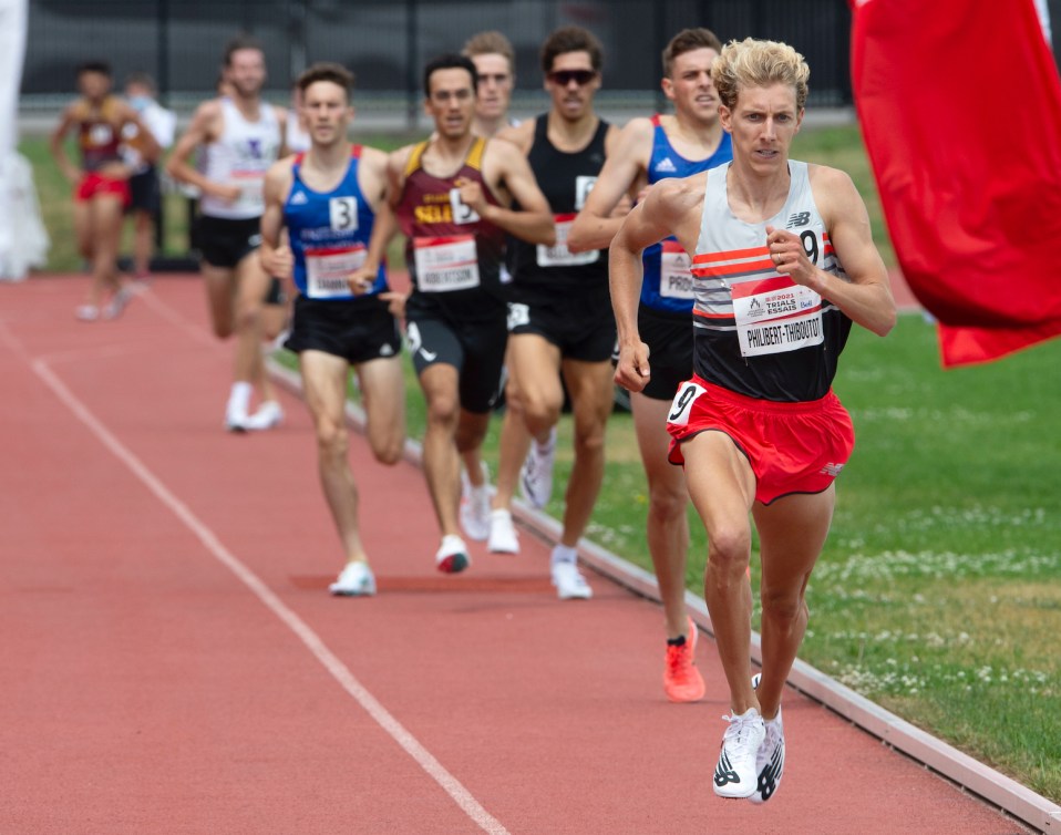 Charles Philibert-Thiboutot heads to the the finish line to win the Men's 1500m final, but failing to meet the Olympic standard, Sunday, June 27, 2021 at the Canadian Track and Field Olympic trials in Montreal. THE CANADIAN PRESS/Ryan Remiorz