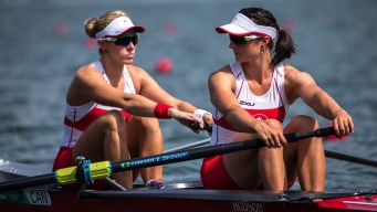 Two women rowers in their boat