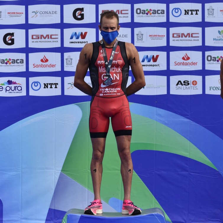Tyler Mislawchuk of Canada wins the World Triathlon Cup in Huatulco, Mexico on Sunday June 13, 2021. Photo by: World Triathlon Media.