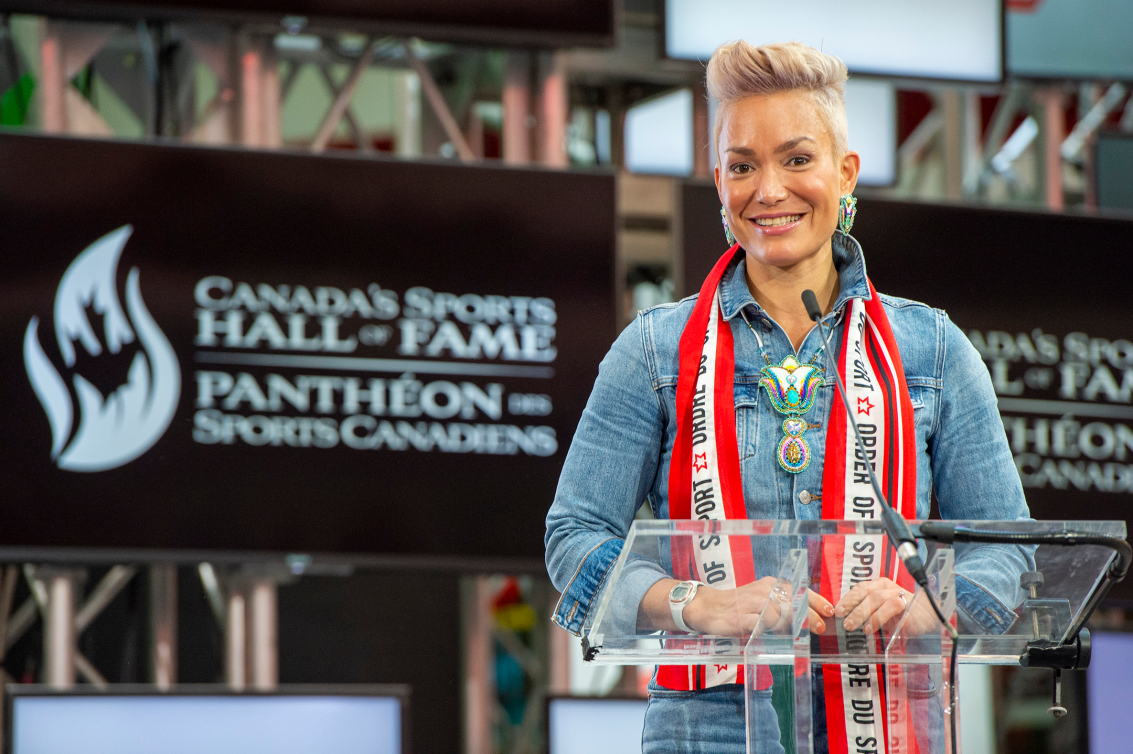 Waneek Horn Miller poses at Canadian Sports Hall of Fame