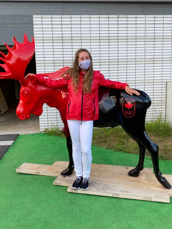 Hayley Daniels poses with the iconic Team Canada moose.