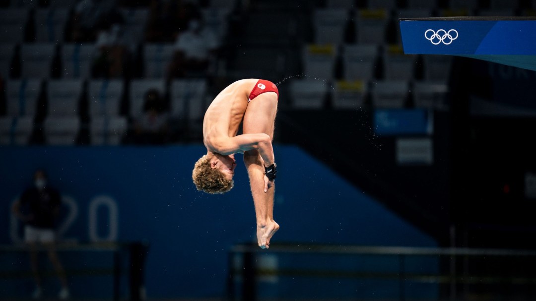 Rylan Wiens performs a dive in pike position