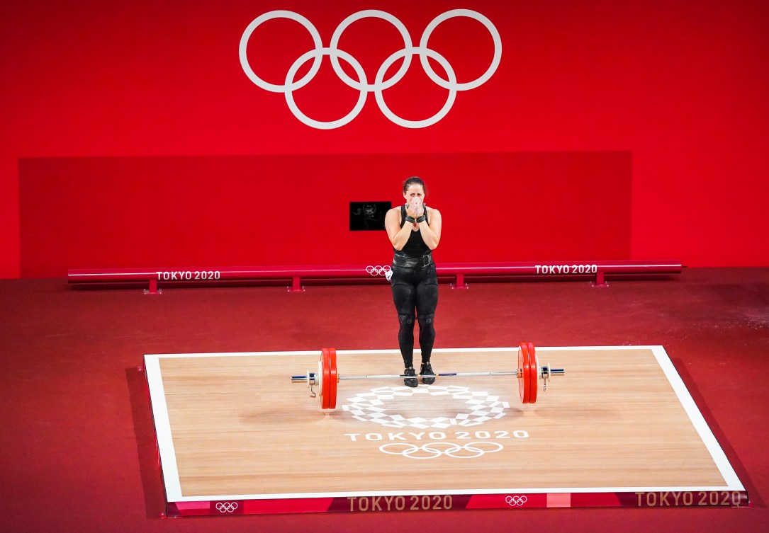 Maude Charon reacts after her lift