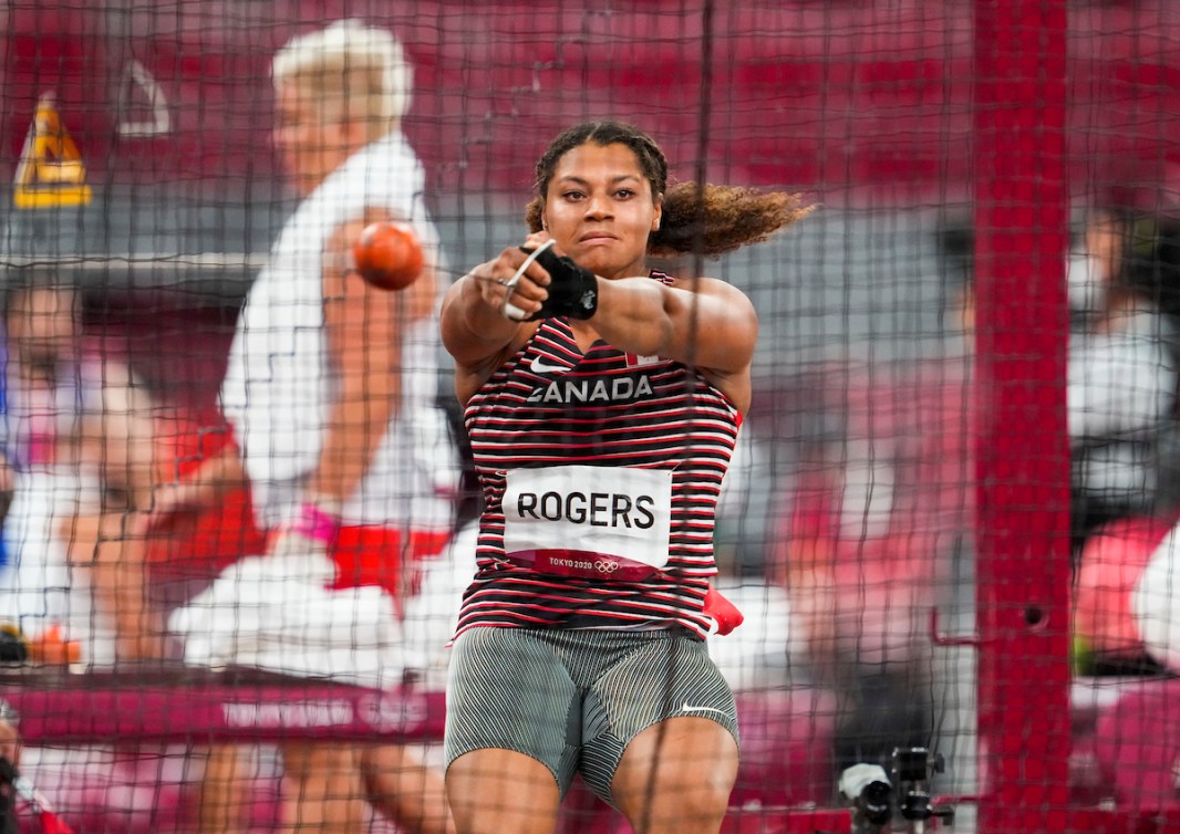 Camryn Rogers throws the hammer at the Tokyo Olympic Games.