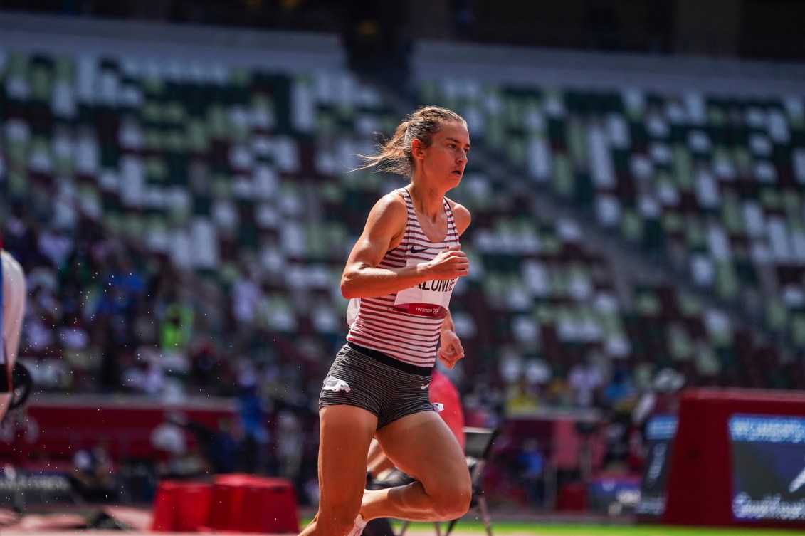 Genevieve Lalonde running on the track 