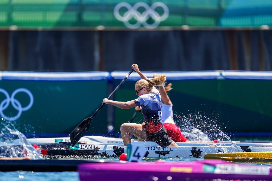Laurence Vincent Lapointe races in the women's canoe sprint race 