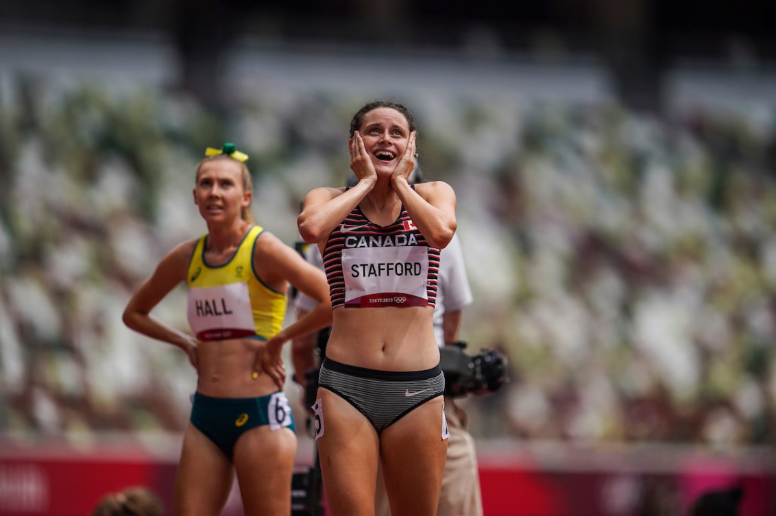 Lucia Stafford looks up in surprise after advancing to the semifinal