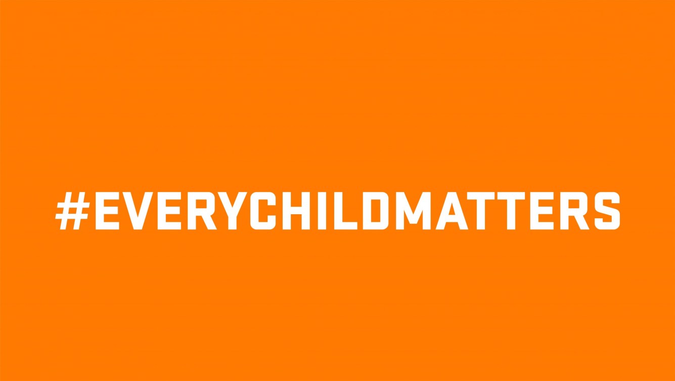 Orange background with the hashtag Every Child Mattters