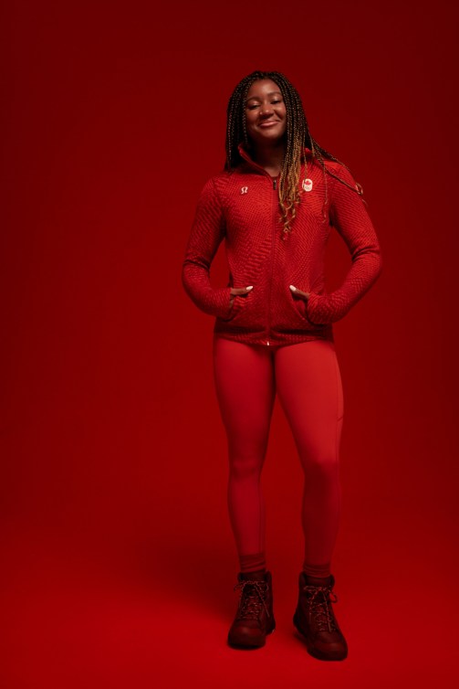 Dawn Richardson Wilson poses in an all red outfit