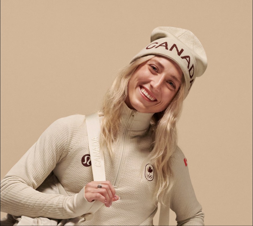 Piper Gilles wears a white toque and zip top