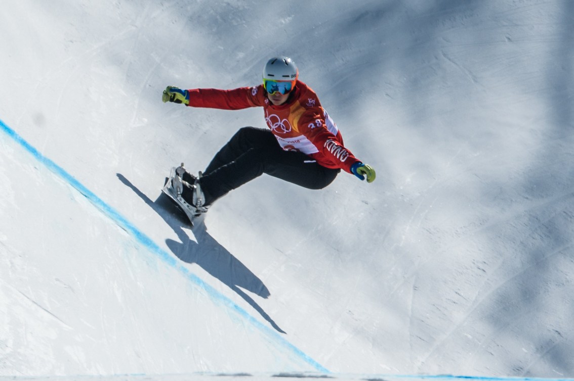 Eliot Grondin in action during the Snowboard - Men's SBX at the Phoenix Snow Park on February 15, 2018 in Pyeongchang-gun, South Korea.