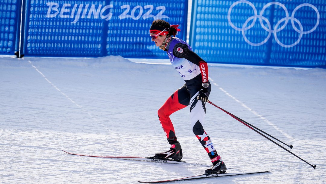 Olivia Bouffard-Nesbitt skate skis in a cross country race