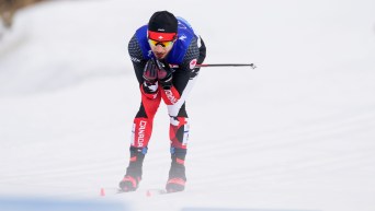 Olivier Leveille glides during a cross country ski race