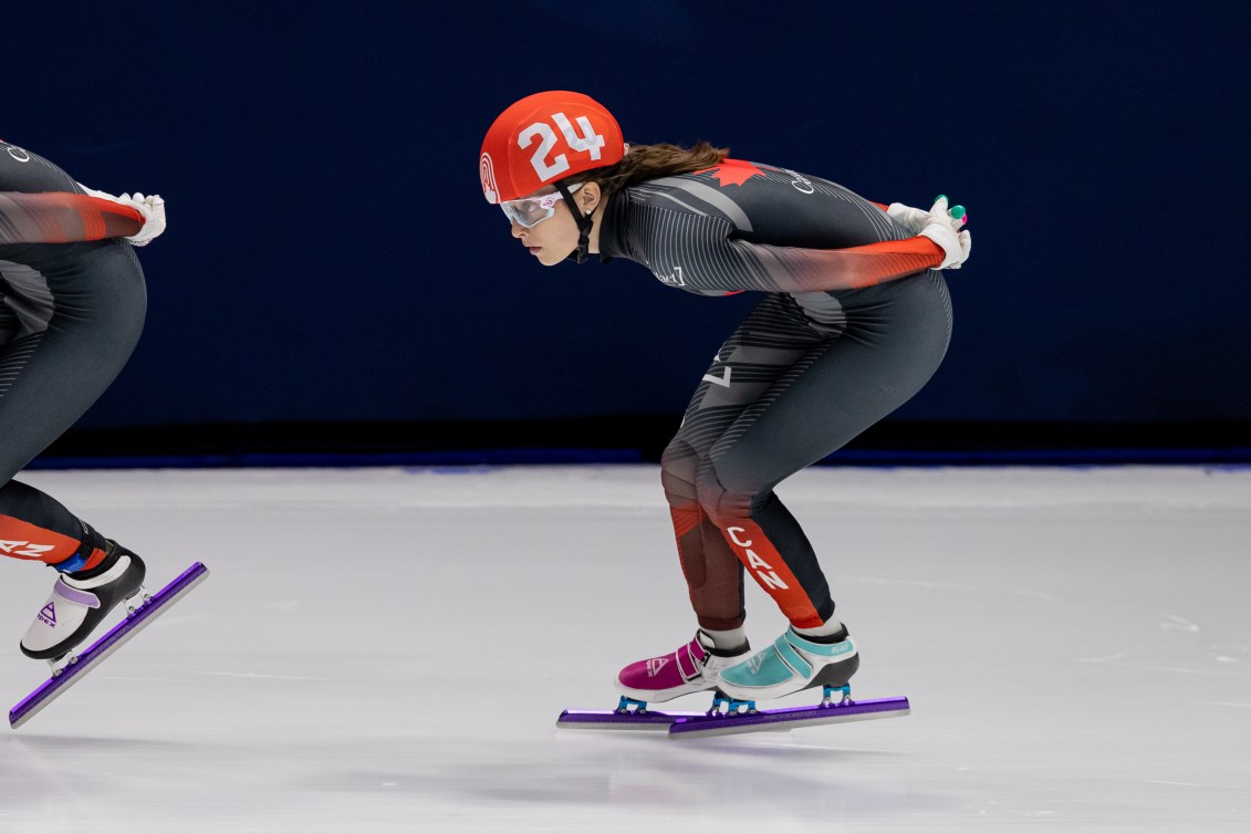Danae Blais of Canada skates during a race.