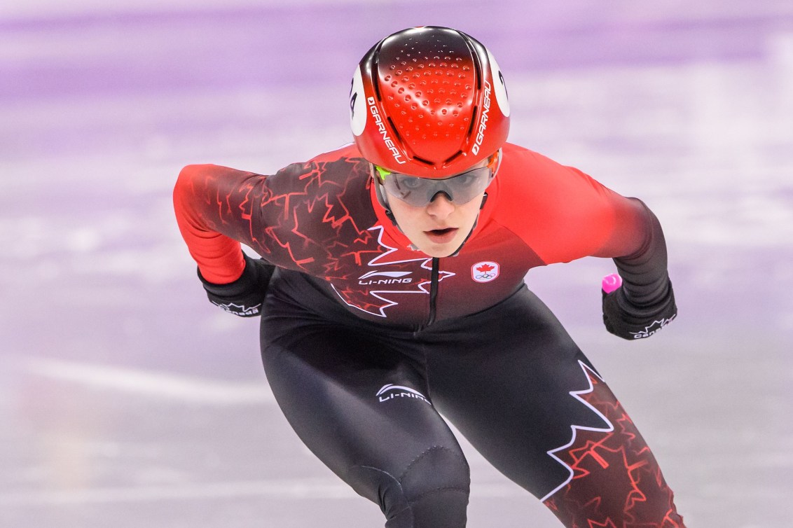Kim Boutin in action at the Short Track Speed Skating - Women’s 1000m Quarterfinal at the PyeongChang 2018 Winter Olympic Games at Gangneung Ice Arena on February 22, 2018 in Pyeongchang-gun, South Korea