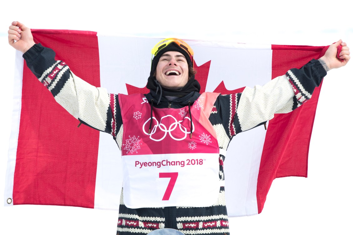 Team Canada's Sebastien Toutant,wins gold in the Men's Big Air Snowboarding competition at Alpensia Sports Park during the PyeongChang 2018 Olympic Winter Games in Pyeongchang, South Korea, Saturday, February 24, 2018.