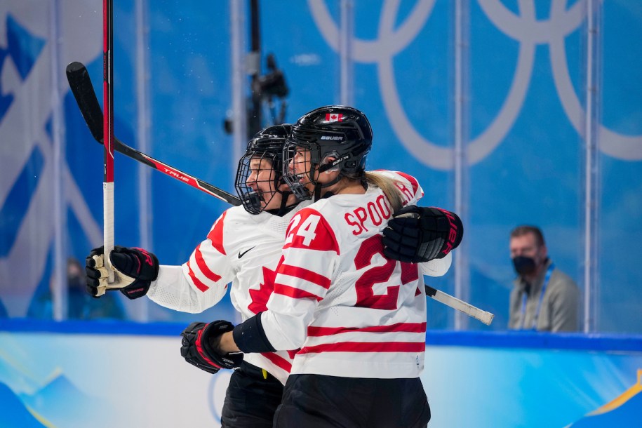 Jamie Lee Rattray #47 of Team Canada celebrates her goal against the United States