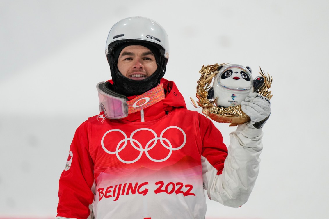 Team Canada freestyle skier Mikael Kingsbury reacts after winning the silver medal in the menís moguls event during the Beijing 2022 Olympic Winter Games.