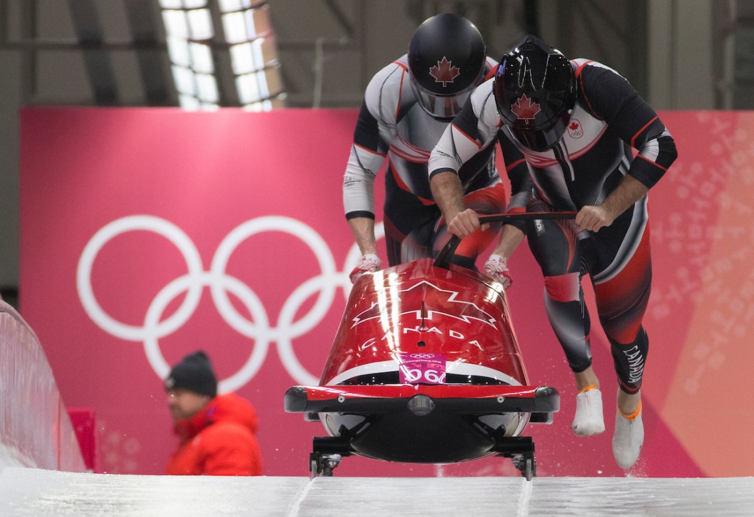 Canada's Justin Kripps and Alexander Kopacz compete in the 2-man bobsleigh during the at the PyeongChang 2018 Olympic Winter Games