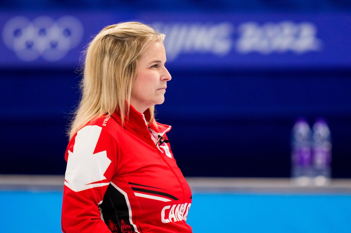 Jennifer Jones looks on