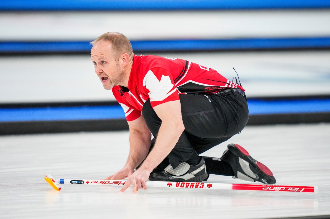 Mark Nichols yells after throwing his stone 