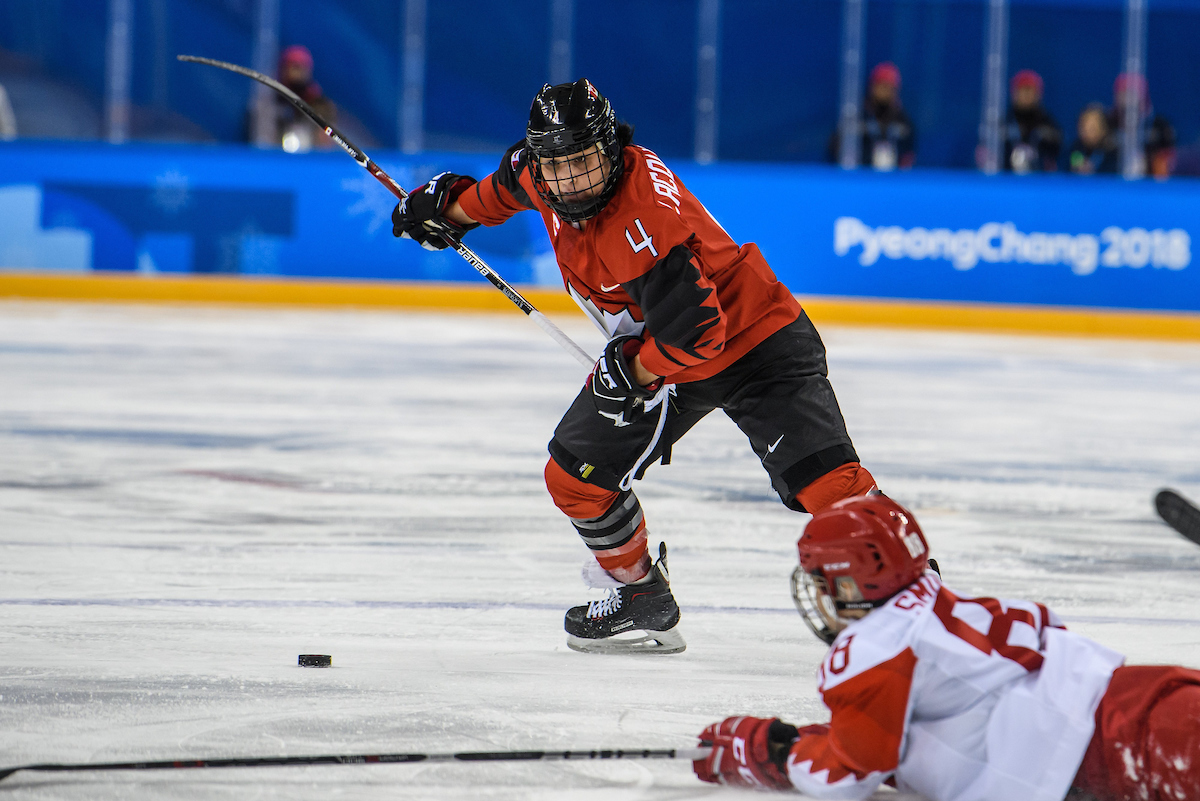 Brigette Lacquette prepares to make a slapshot