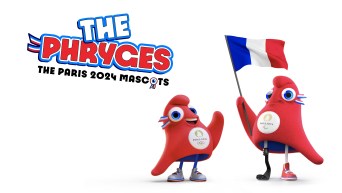 A graphic image showing the Paris 2024 Olympic and Paralympic mascots who resemble little red birds