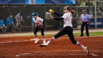 Morgan Reimer pitches at the Santiago 2023 Pan Am Games