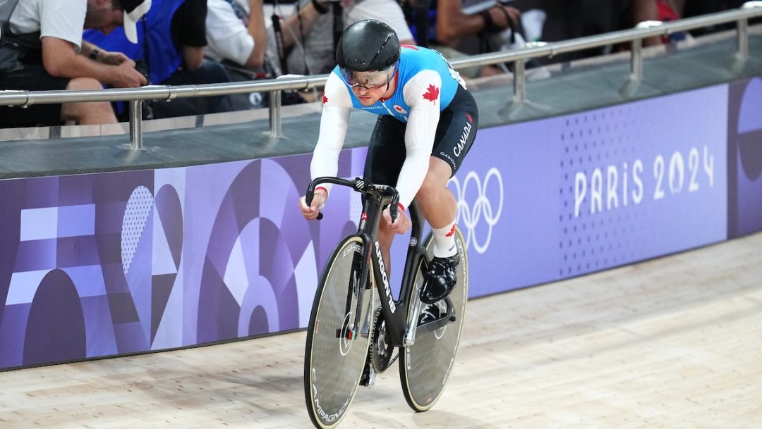 Team Canada’s Tyler Rorke competes in men's sprint track cycling at the 2024 Paris Olympic Games in France on Wednesday, August 7, 2024.