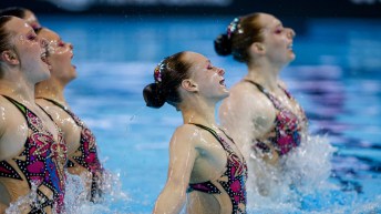 Olena Verbinska performs with her team