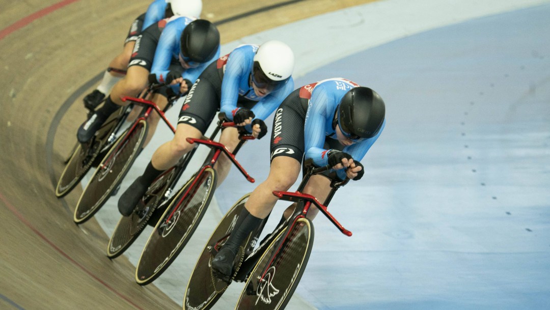 Fiona Majendie rides with teammates on the track