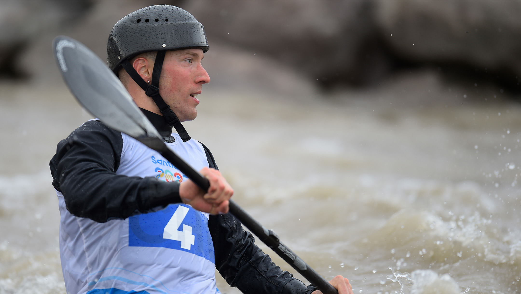 A close up of Mael Rivard in his kayak 