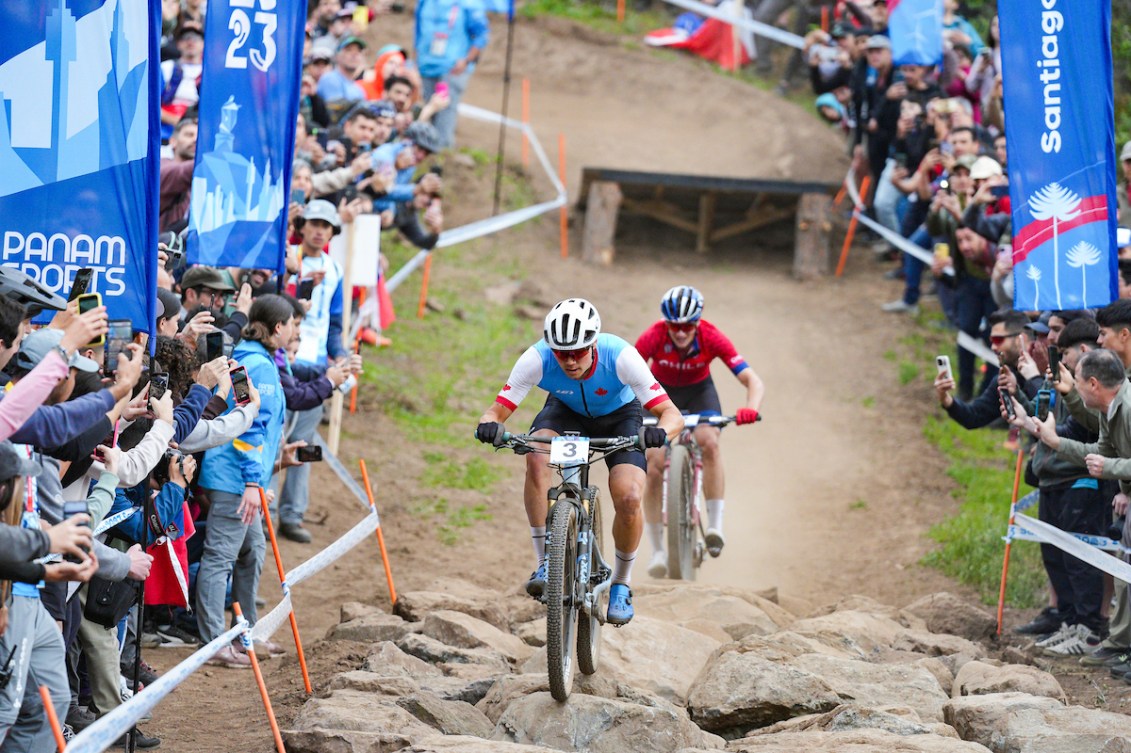 Gunnar Holmgren of Canada competes in the Men’s Mountain Bike Cross Country event during the Santiago 2023 Pan American Games