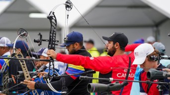 Tristan Moran lines up a shot on his bow