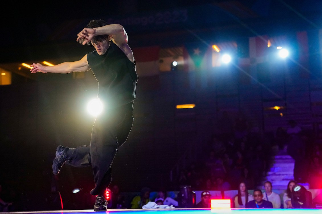 Philip Kim aka Phil Wizard dances at the Santiago 2023 Pan Am Games