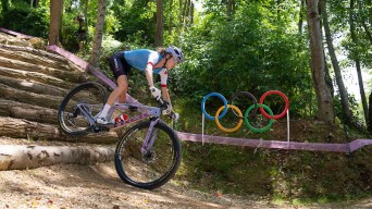 Team Canada’s Isabella Holmgren competes in Cycling - Mountain Bike during the 2024 Paris Olympic Games in France on Sunday, July 28, 2024.