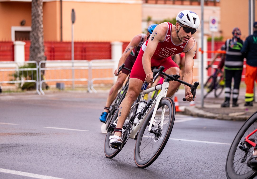 Triathlete Charles Paquet races on his bike