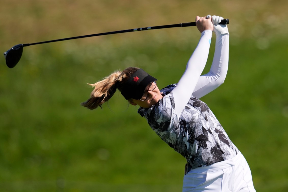 Brooke Henderson hits from the third tee