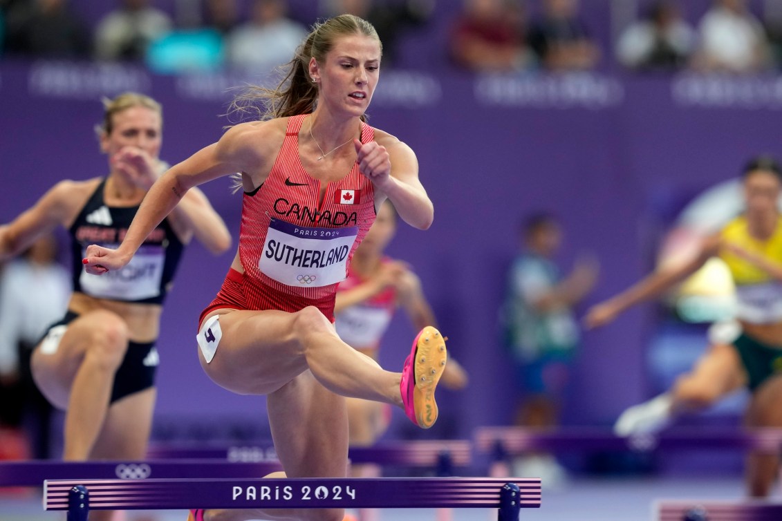 Savannah Sutherland competes in the women's 400m hurdles.