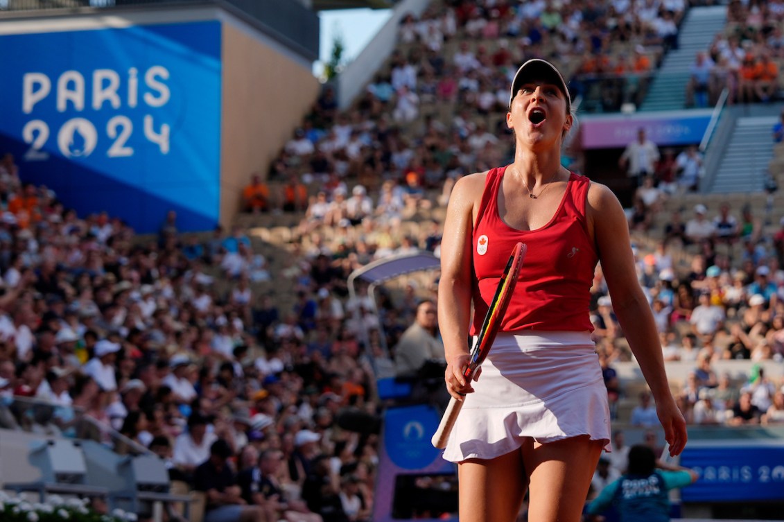 Gaby Dabrowski reacts during the bronze medal match.