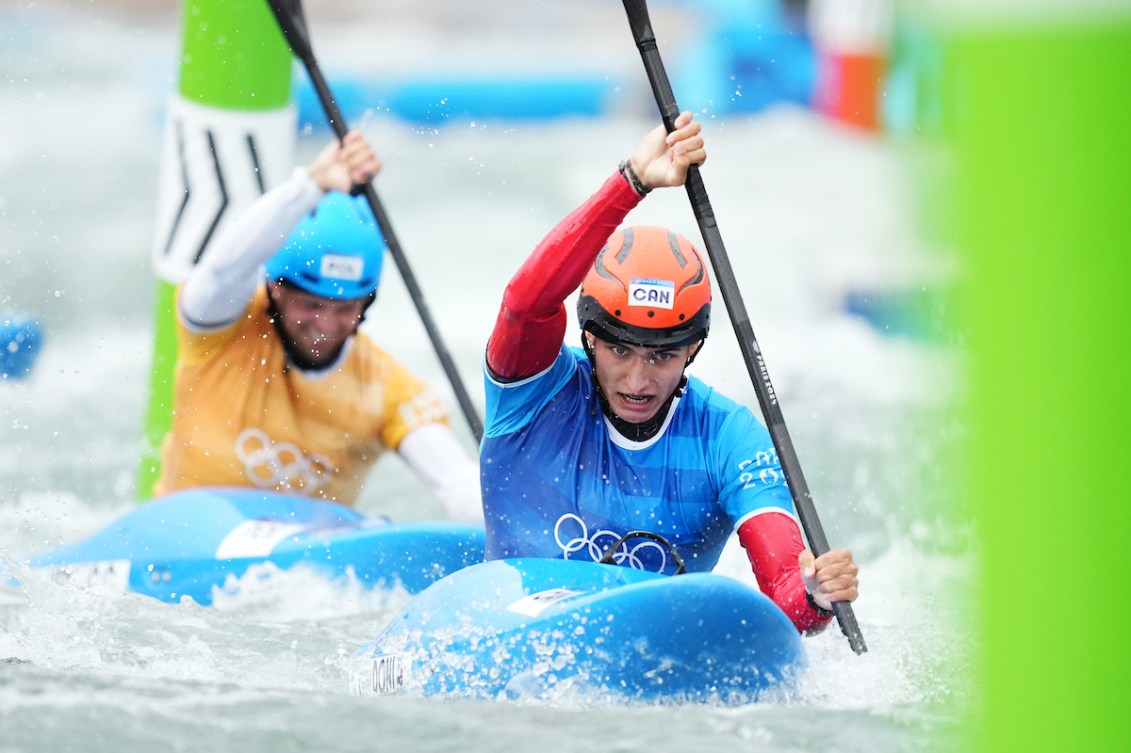 Alex Baldoni paddles downstream